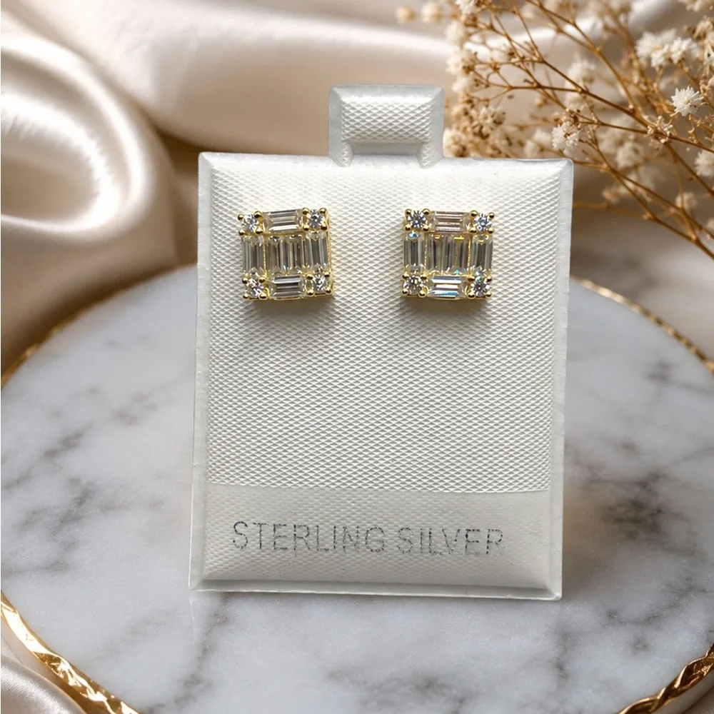 Gold Over 925 Sterling Silver Square 2.00CTW MOISSANITE Stud Earrings